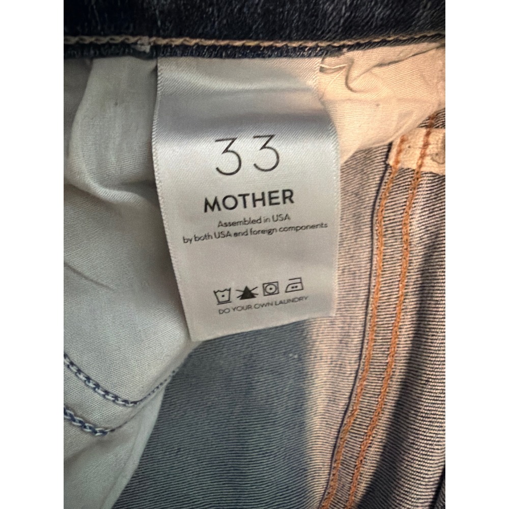 MOTHER The Weekender Fray Jeans Walking On Coals Blue Flare Raw Hem Size 33 - Picture 5 of 7